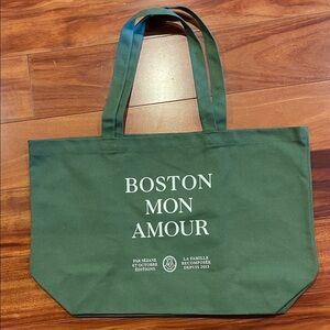 Sezane Boston Mon Amour Green Tote Bag